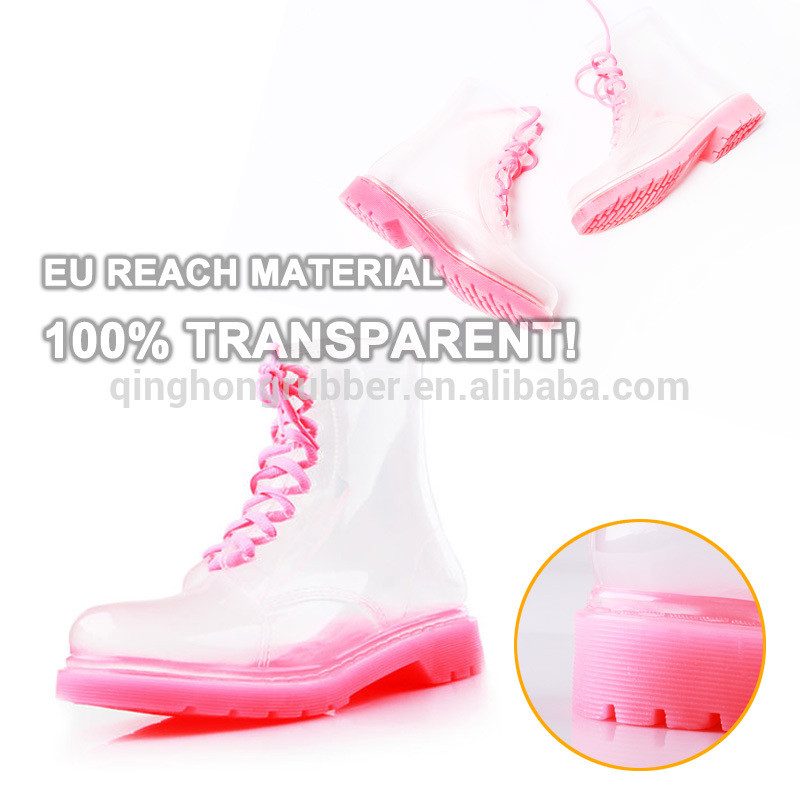 2014 fashion pvc injection transparent rain boots manufacturer