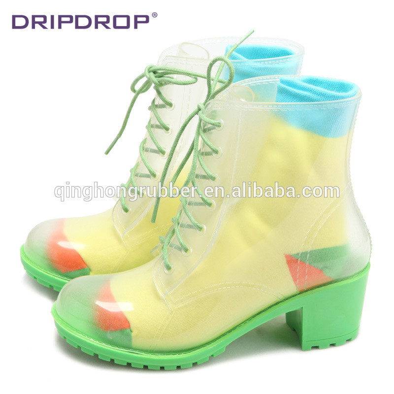 2014 Fashion clear ladies PVC transparent rain boots