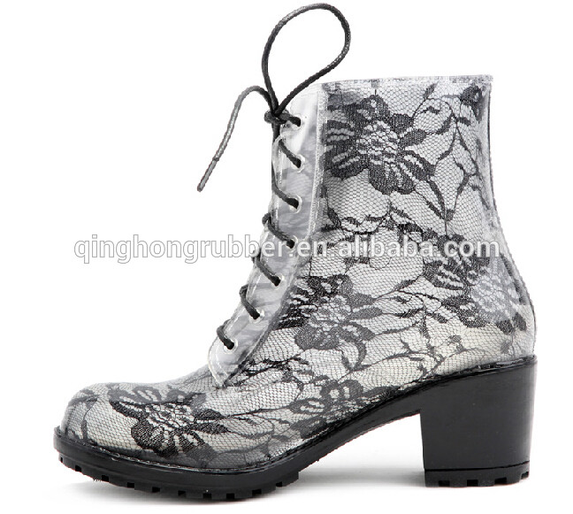white lace sexy high heel rain boot