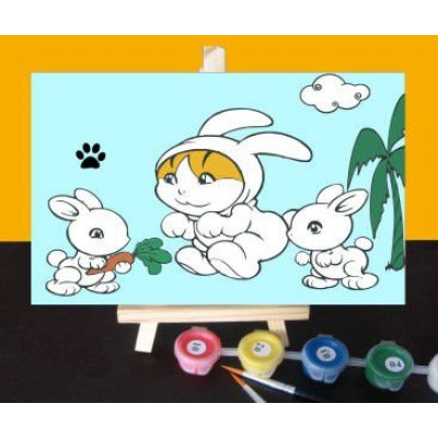 A004 children oiil painting kit mini wood easel New fashion Diy oil painting by numbers