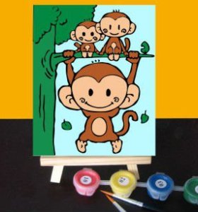 Diy pintura al óleo por los números 10 * 15 CM del diseño del mono mini pintura al óleo con madera caballete