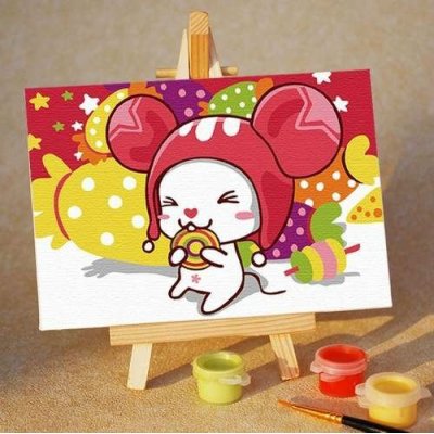 New style Paint by numbers A059 mini size children oil painting kit with wood easel
