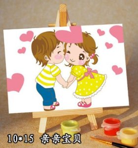 wholesales diy paint 15*15cm mini cartoon painting on canvas with easel