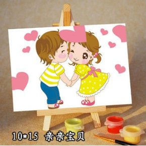 Großhandel diy malen 15*15cm mini-cartoon malerei auf leinwand mit staffelei