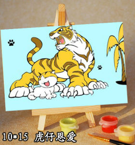 wholesales diy paint with numbers tiger animal picture mini painting for children with wood easel