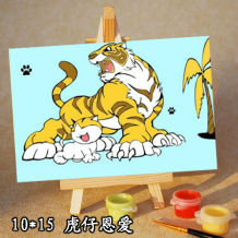 wholesales diy paint with numbers tiger animal picture mini painting for children with wood easel