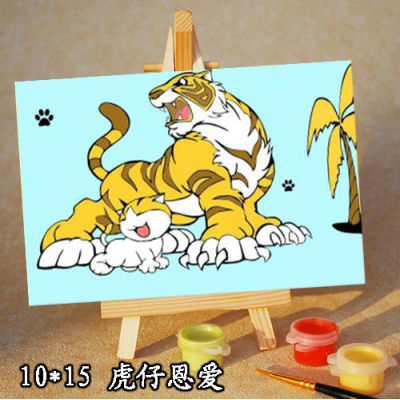 Ventas al por mayor diy pintura con números tiger animal imagen mini pintura para los niños con madera caballete