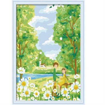 C047 little girl and boy design canvs painting by number