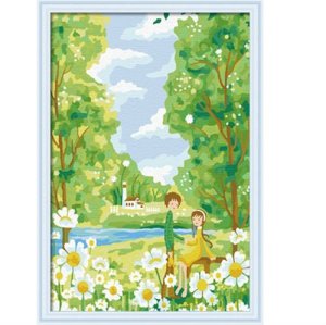 C047 little girl and boy design canvs painting by number