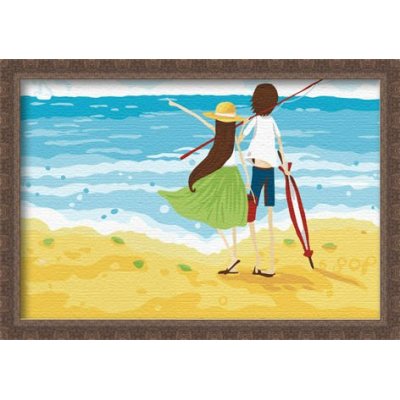 Pintura por numbers20 * 30 cm littel muchacha y del muchacho pintura del paisaje marino por números