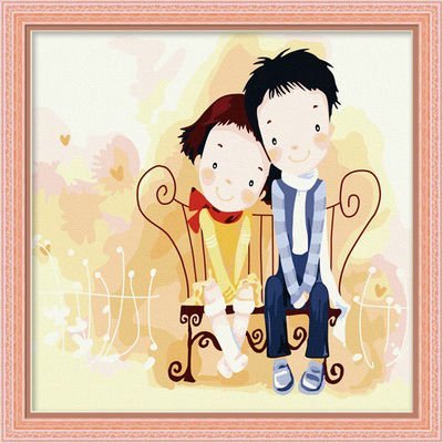 D003 little boy and girl design canvas acrylic painting jia cai tian yan Best price Diy oil paint by numbers
