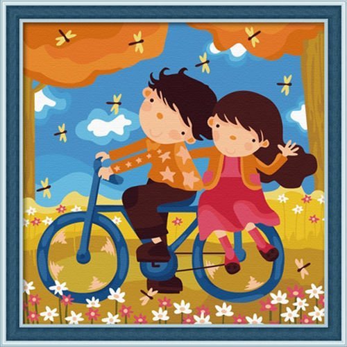 Best price Diy oil paint by numbers D005 little girl and boy design acrylic painting jia cai tian yan