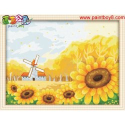 Ventas al por mayor de diy pintura al óleo por números de la pintura del girasol por número de imagen de la flor pintura