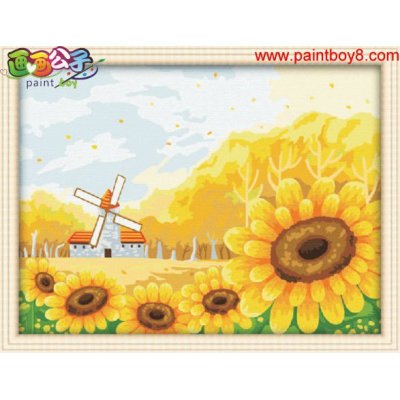 Ventas al por mayor de diy pintura al óleo por números de la pintura del girasol por número de imagen de la flor pintura