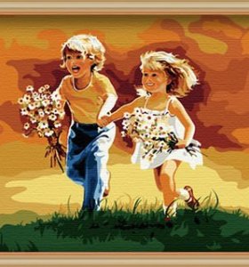 wholesales diy paint little girl and boy picture painitngs on canvas