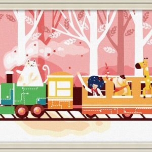 Best price Diy oil paint by numbers F039 happy train design yiwu factory jia cai tian yan painting on canvas