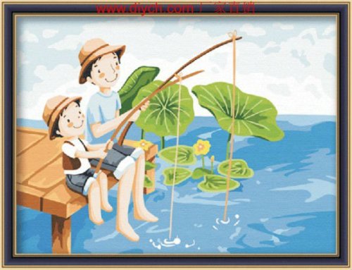 wholesales paint with numbers E002 father and son design painting on canvas yiwu jia cai tian yian wholesales