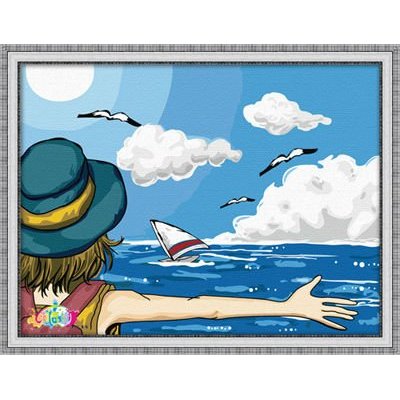 wholesales diy oil painting with numbers seascape cartoon picture