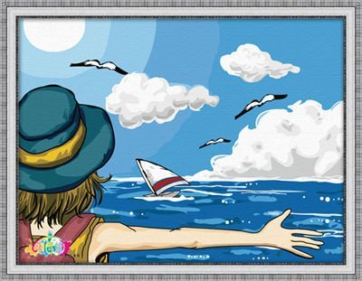 wholesales diy oil painting with numbers seascape cartoon picture