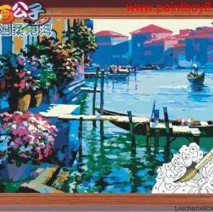 wholesales diy paint by numbers city landscape painting yiwu art suppliers oil painting beginner kit