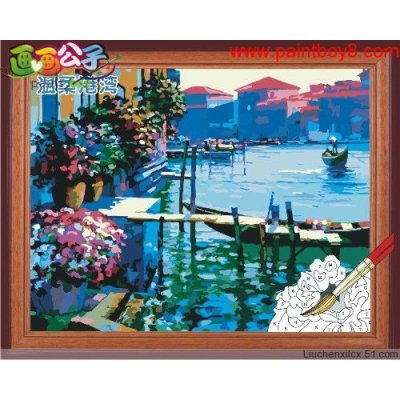 wholesales diy paint by numbers city landscape painting yiwu art suppliers oil painting beginner kit