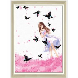 De la muchacha y de la mariposa del cuadro de la lona pinturas ventas al por mayor diy pintura por números