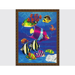 E052 diseño de los pescados paisaje marino de la lona ventas al por mayor pintura con números