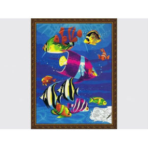 E052 diseño de los pescados paisaje marino de la lona ventas al por mayor pintura con números