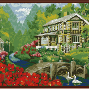 2.5cm thickness wooden frame painting with numbers kits landscape flower picture oil painting