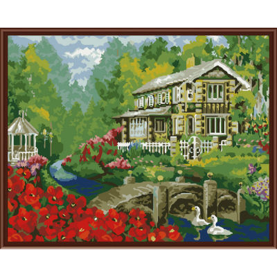 2.5 cm de espesor de madera marco de la pintura con números kits paisaje imagen de la flor pintura al óleo