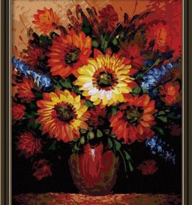 Ventas al por mayor diy pintura por números girasol de la flor abstracta pintura de la flor con florero