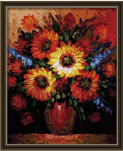 wholesales diy paint by numbers sunflower abstract flower painting flower with vase