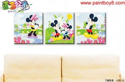 acrylic oil painting cartoon pictures,3 panels