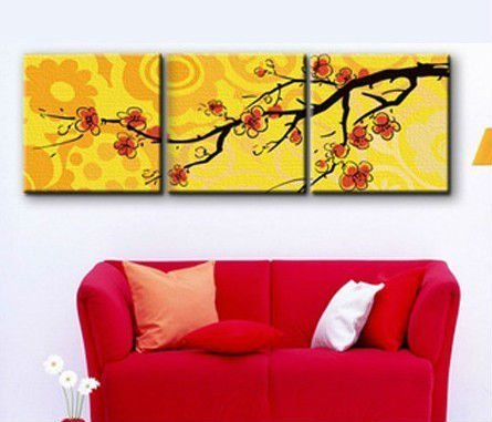 Diy oil Painting by numbers P008 triple painting on canvas with flower design