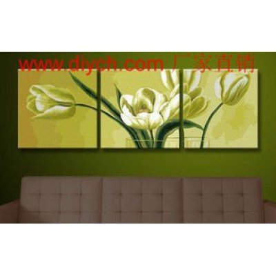 Diy oil painting by numbers P002 triple flower design painting 3pcs panels group painting on canvas for home decor
