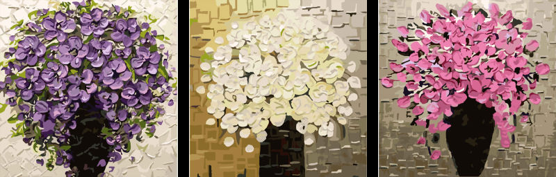 Flower still life DIY digital acrylic painting triptych for home decor