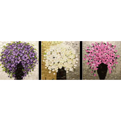 Flower still life DIY digital acrylic painting triptych for home decor