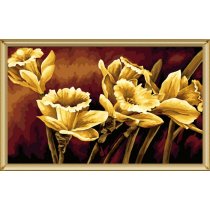 J013 golden painting with flower design wholesales diy paint with numbers
