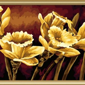 J013 golden painting with flower design wholesales diy paint with numbers