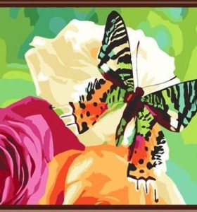 Pintura al óleo imagen de la flor, Flor abstracta pintura de la mariposa por números GX6336