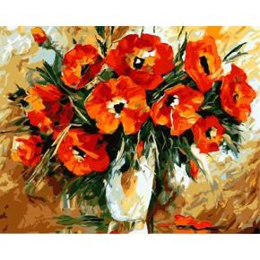 Handmaded digitale Ölgemälde auf leinwand 2015 fabrik neue design-rote blume mit vase stillleben gx6744