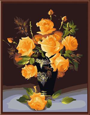 diy acrylic oil painting on canvas yellow rose flower with vase photo still life painting GX6392