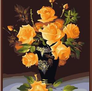 diy acrylic oil painting on canvas yellow rose flower with vase photo still life painting GX6392