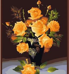 diy acrylic oil painting on canvas yellow rose flower with vase photo still life painting GX6392