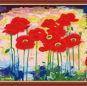 red flower picture oil painting by numbers home decor living room oil paintings