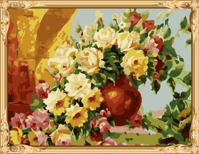 GX7265 yiwu wholesales hot flower oil painting by numbers for living room decor