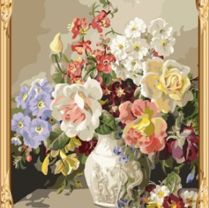 hot photo flower in vase framed canvas oil painting with numbers for wholesales GX7578