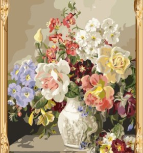Caliente foto de la flor en florero enmarcado lona de la pintura con números para ventas al por mayor GX7578