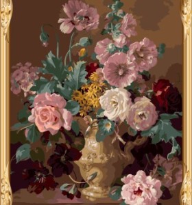 Flor en florero enmarcado lona de la pintura con números para ventas al por mayor GX7577