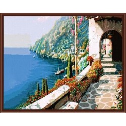 Sgs CE yiwu fabricante pintadas a mano de bricolaje pintura al óleo digital por números, Pintura del paisaje marino GX6018